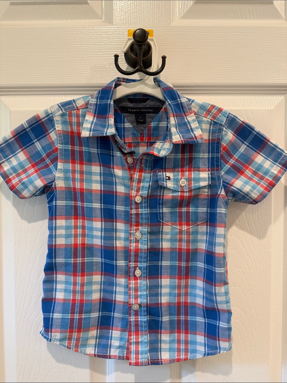 Tommy Hilfiger Boys  Blue & Red Plaid Short-Sleeve Button-Down Shirt